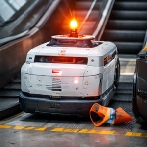 Robot bloqué en entrepôt avec supervision à distance